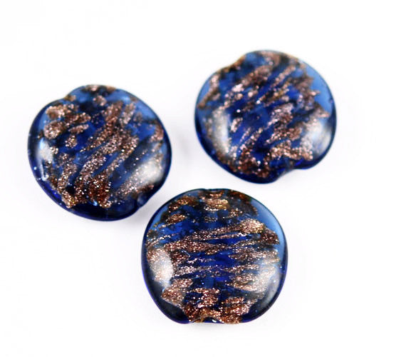 Blue Murano Glass Coin Beads 