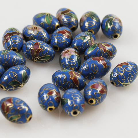 Blue Cloisonne Oval Beads Vintage Chinese 
