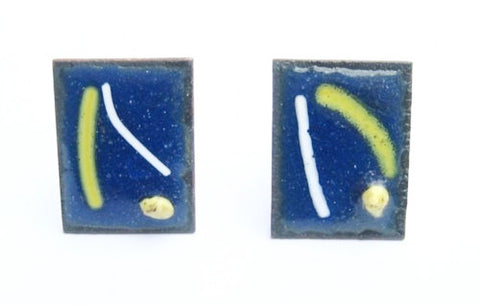 Modern Blue Enamel on Copper Cuff Links 1960's