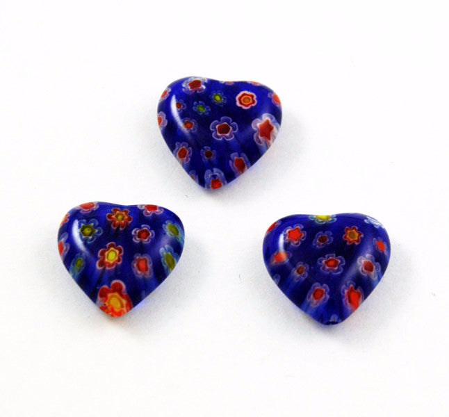 Blue Millefiori Heart Beads