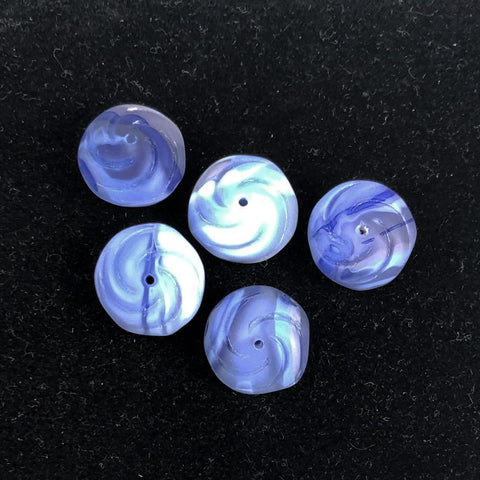 Frosted Blue Swirl Glass Beads- Vintage NOS (6)