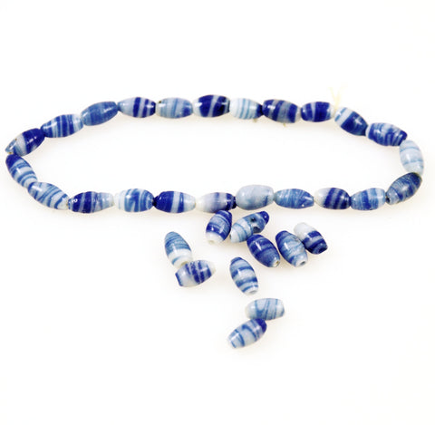 Blue White Striped Tube Beads