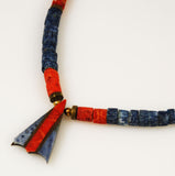 Red and Blue Denim Coral Necklace Vintage