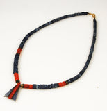 Red and Blue Denim Coral Necklace Vintage