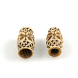 Large Bone Carved Barrel Beads Vintage