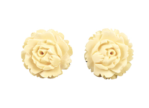 Victorian Carved Bone Floral Screw Back Earrings 