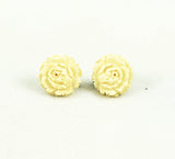 Victorian Carved Bone Floral Screw Back Earrings 