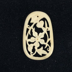 Bone Floral Carved Oval Pendant Vintage