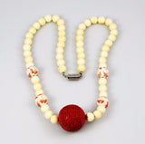 Bone & Cinnabar Chinese Necklace Vintage