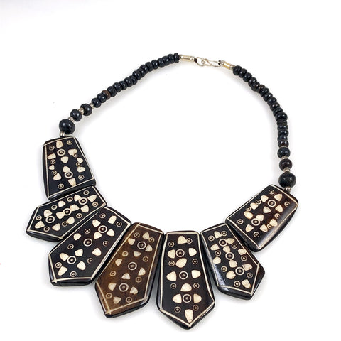 Carved Bone Collar Necklace Ethnic Vintage