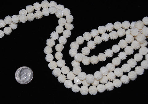 Carved Ox Bone Rose Beads 8mm