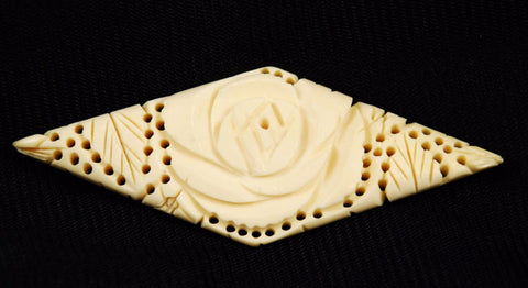 Victorian Pierced Bone Rose Brooch Vintage