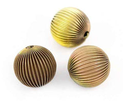 Large Fluted Brass Beads 26mm Vintage (6)