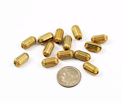 Brass Corrugated Oval Beads Vintage 12 x 6mm (12)