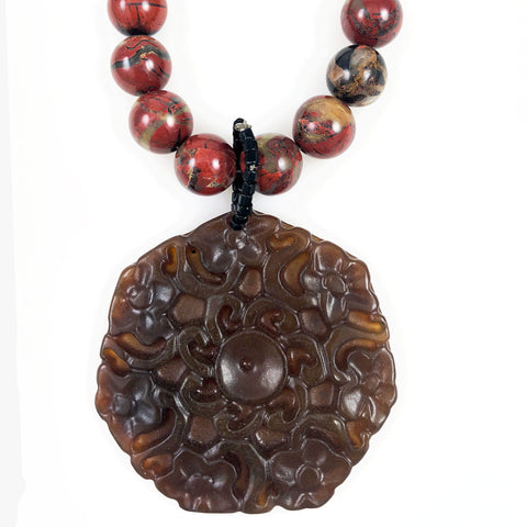 Brecciated Jasper Necklace With Jade Pendant