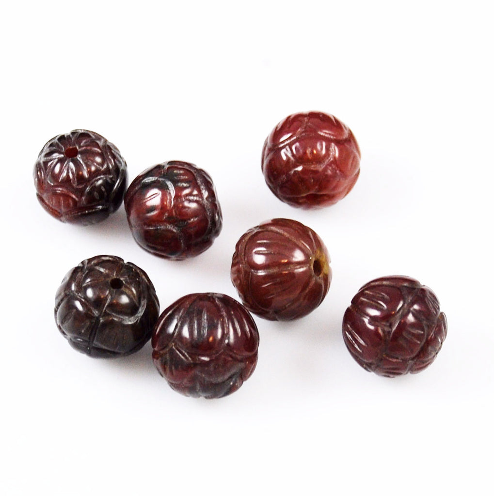 Brown Jade Carved Beads 14mm Rounds