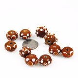 Brown Polka Dot Lamp Work Beads - 6 beads