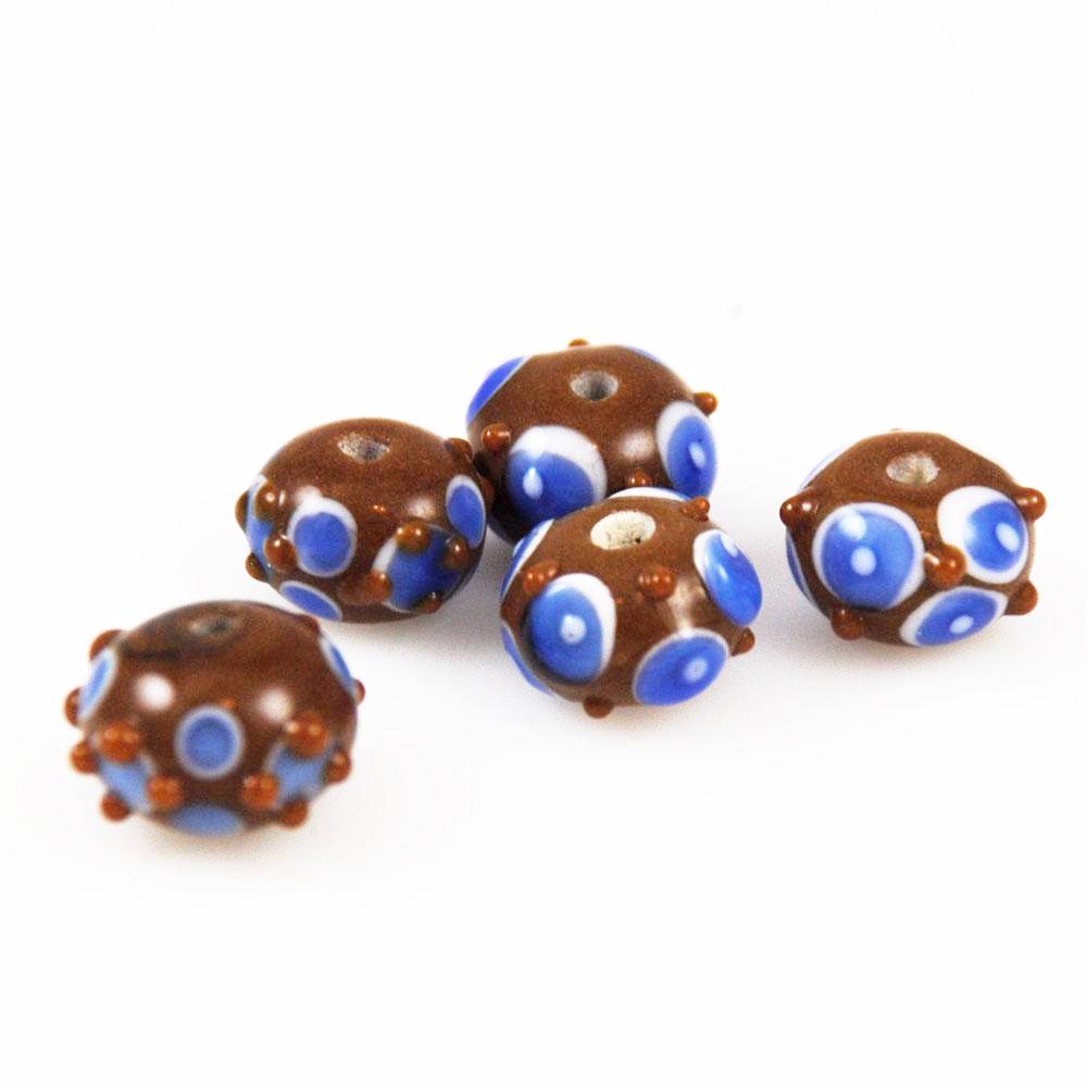 Brown & Blue Polka Dot Lamp Work Beads