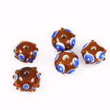 Brown & Blue Polka Dot Lamp Work Beads - 6 beads