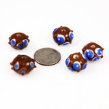 Brown & Blue Polka Dot Lamp Work Beads - 6 beads