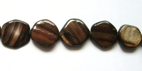 Brown Mother of Pearl Flat Rounds Bead Strands 20mm