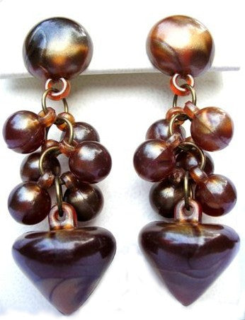 Brown Lucite Moonglow Dangle Earrings