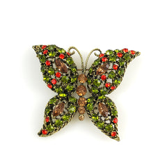 Rhinestone Butterfly Pin Topaz and Green