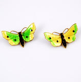 Pair of Enamel Guilloché Butterfly Pins