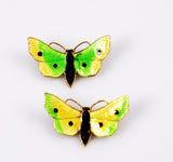 Pair of Enamel Guilloché Butterfly Pins
