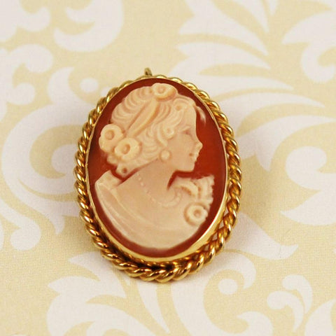 Cameo 14K Gold Brooch & Pendant by Carla