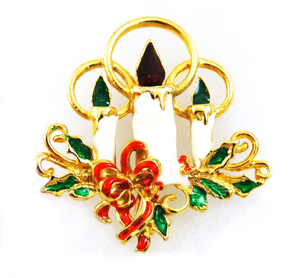 Giovanni holiday candles pin Enamel Brooch Vintage