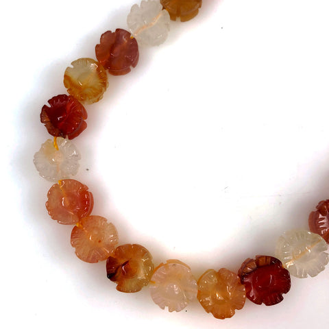 Carnelian Carved Flower Beads strand