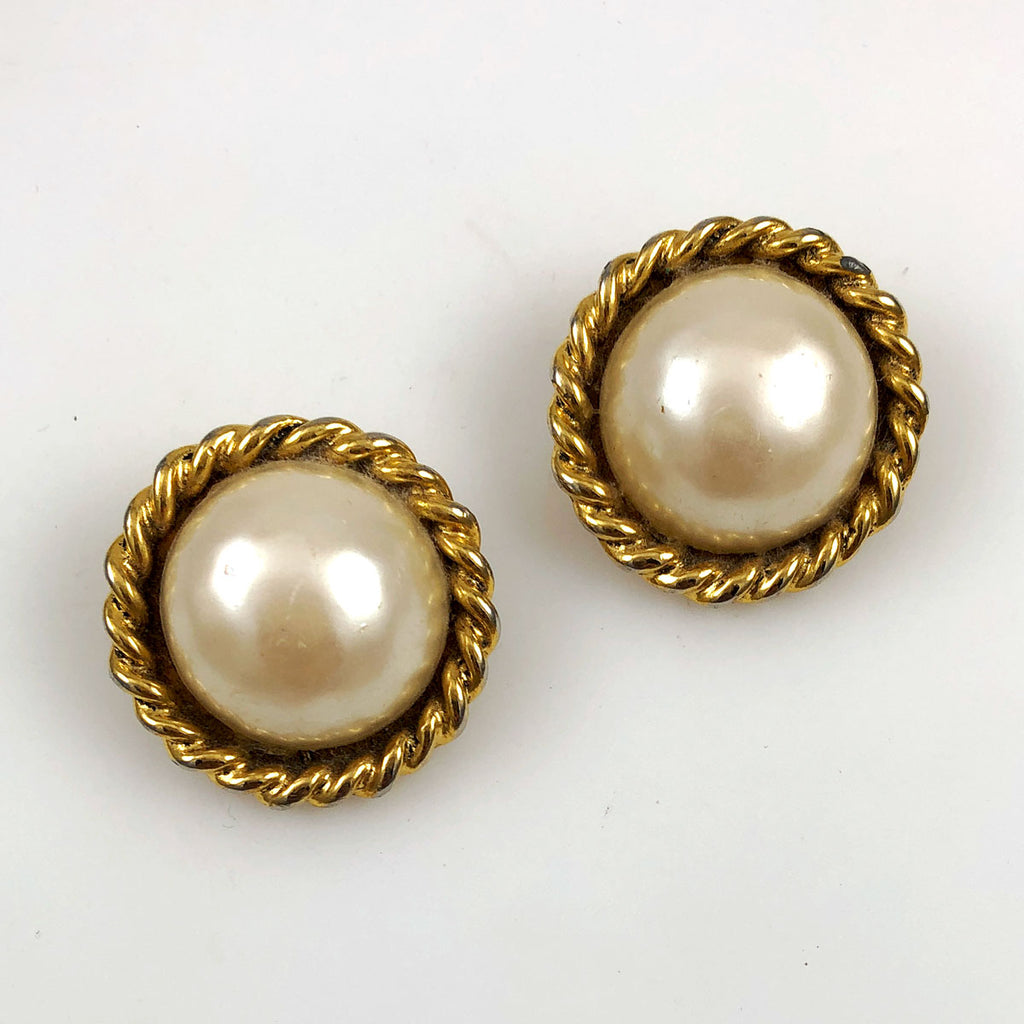 Vintage Carolee Pearl and Gold Earrings Clip On