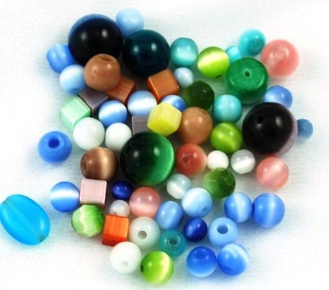 Chinese Cat's Eye Glass Bead Mix - 50 grams Fiber Optic