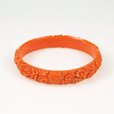 Antique Coral Carved Celluloid Bangle Bracelet