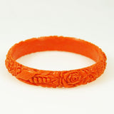 Antique Coral Carved Celluloid Bangle Bracelet