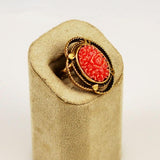 Antique Coral Celluloid Floral Ring