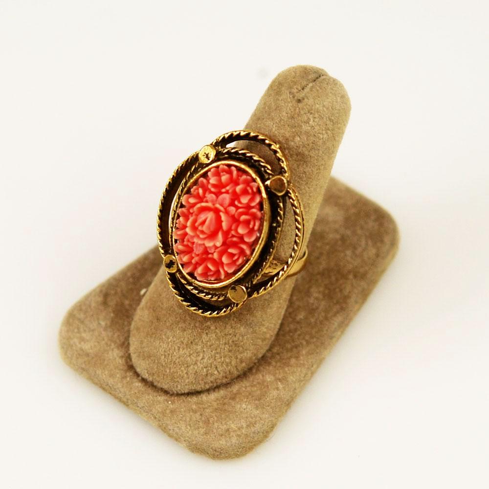 Antique Coral Celluloid Floral Ring