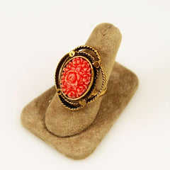 Coral Celluloid Floral Ring
