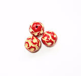 Red Carved Round Celluloid Beads