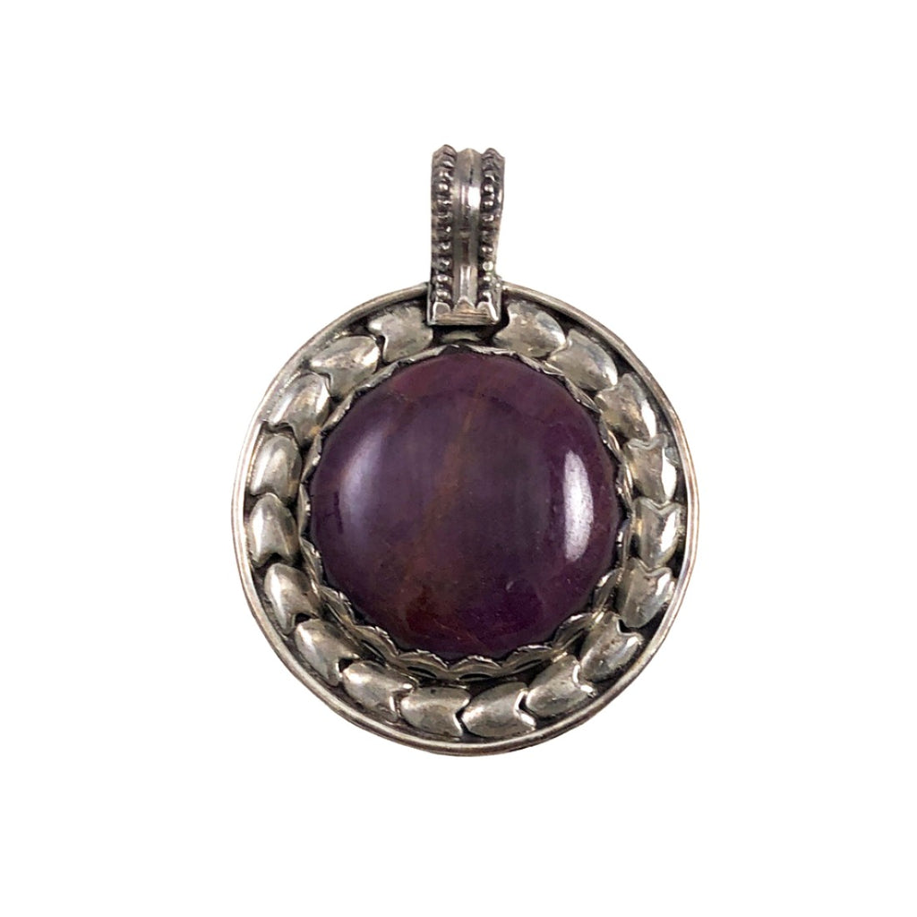 Charoite Round Pendant Sterling Silver