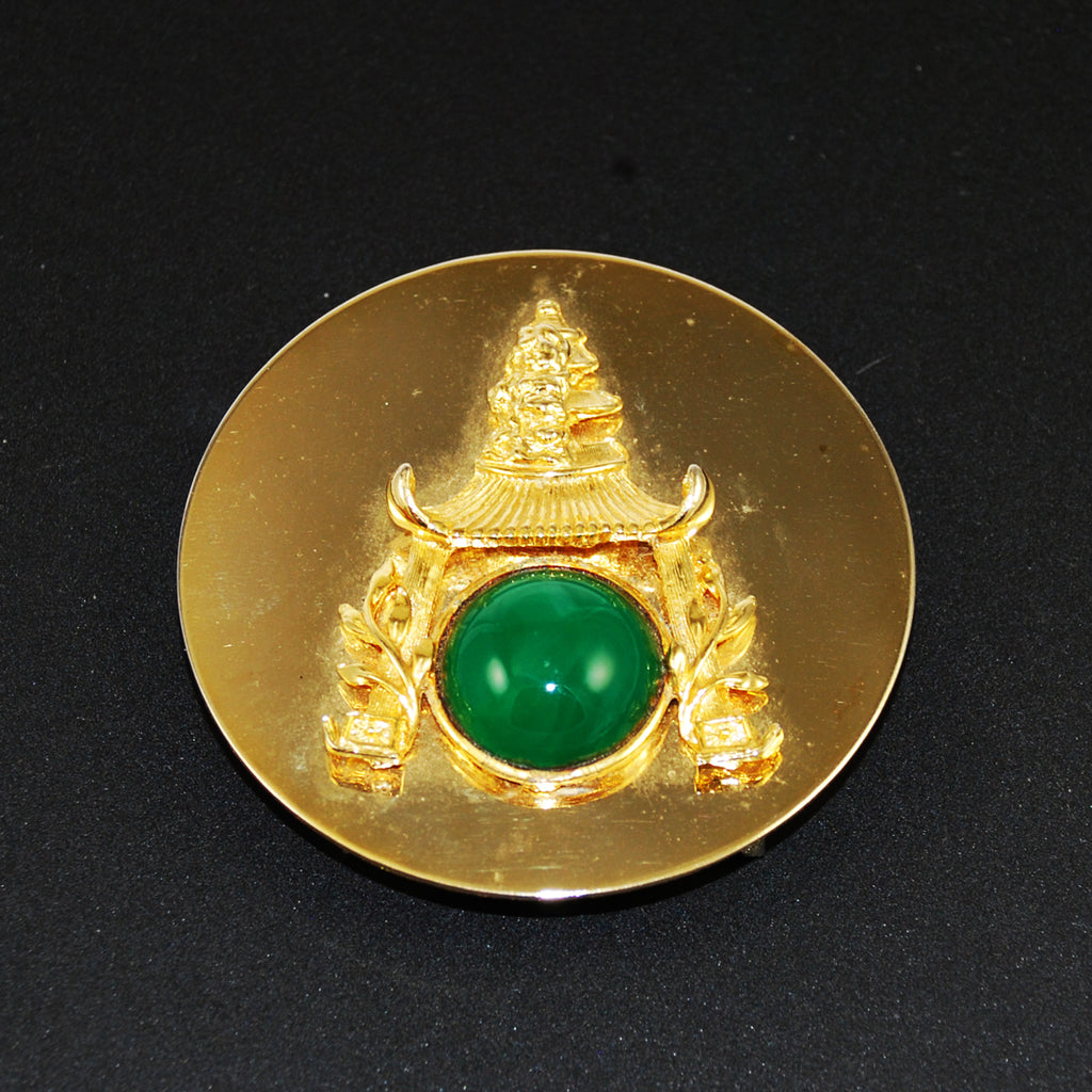 Asian Pagoda Gold & Jade Belt Buckle