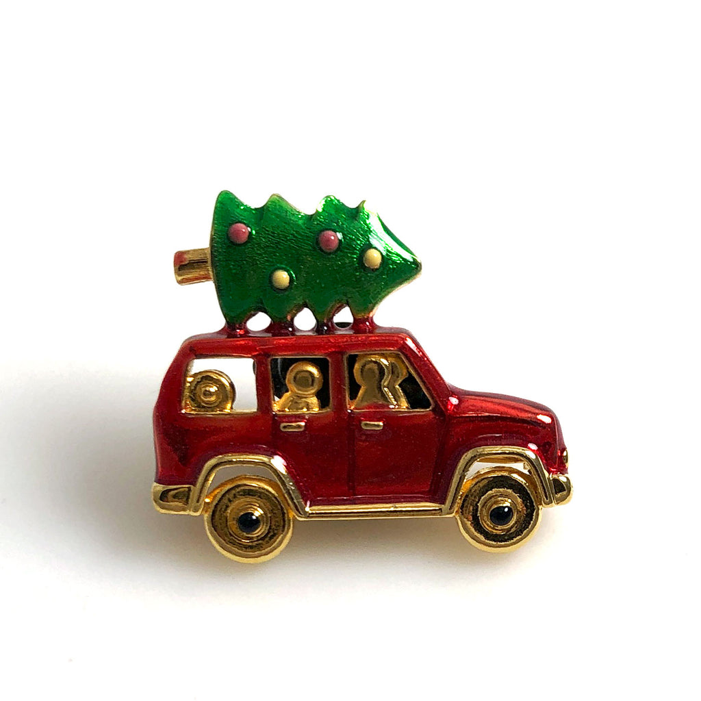 Christmas Tree in Red Truck Brooch Pin