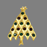 Gold Rhinestone Christmas Tree Pin Vintage