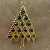 Gold Rhinestone Christmas Tree Pin Vintage