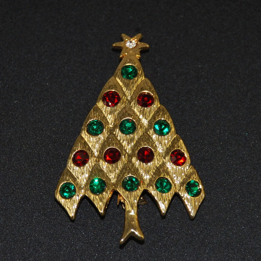 Vintage rhinestone christmas tree brooch sale
