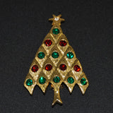 Gold Rhinestone Christmas Tree Pin Vintage