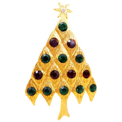 Gold Rhinestone Christmas Tree Pin Vintage