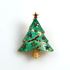 Christmas Tree Pin Enamel & Rhinestone Vintage