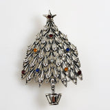 Silver Rhinestone Christmas Tree Pin Vintage